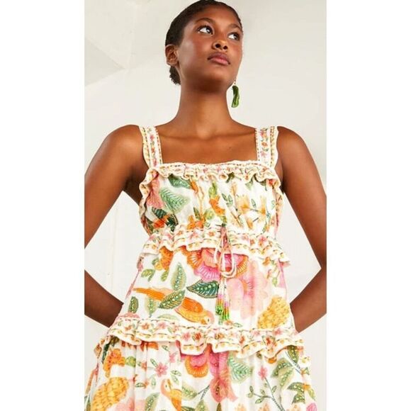 Farm Rio Off-White Macaw Bloom Midi Dress – NWT Size Medium – SOLD OUT ONLINE - Picture 4 of 16